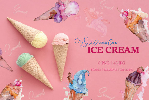 Appetizing Ice Cream Watercolor Illustrations