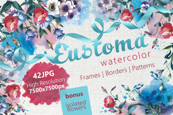 Beautiful Eustoma Watercolor Set: Branding Illustrations
