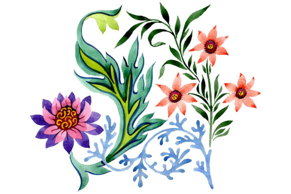 Beautiful Flower Ornament Watercolor Illustrations