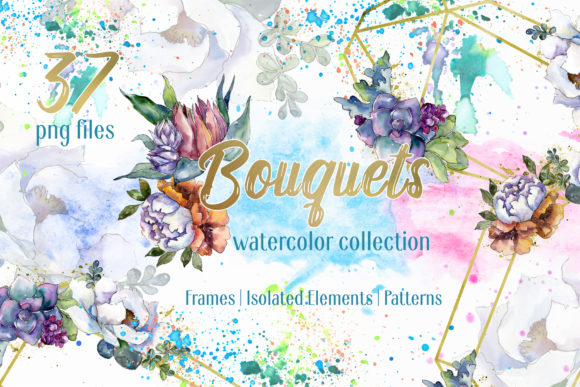 Bouquet Floral Rainbow Watercolor Illustrations