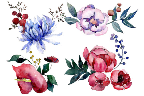 Bouquet Flower Palette Watercolor Illustrations