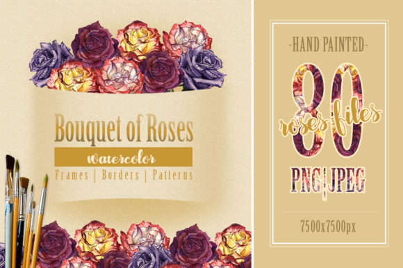 Bouquet of Roses Watercolor Set Illustrations