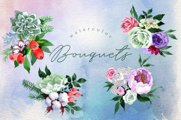 Bouquets Blue Watercolor Illustrations Review