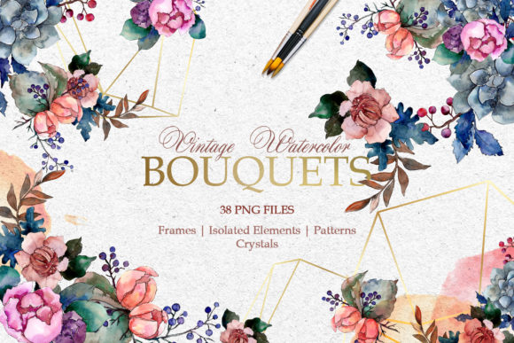 Bouquets Vintage Flower Watercolor Illustrations