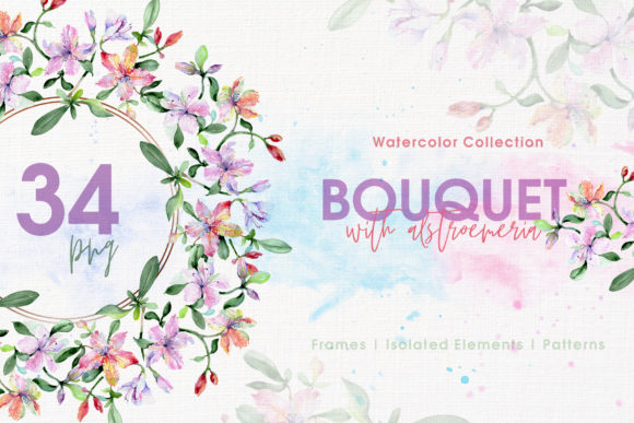 Bouquets with Alstroemeria Watercolor Illustrations
