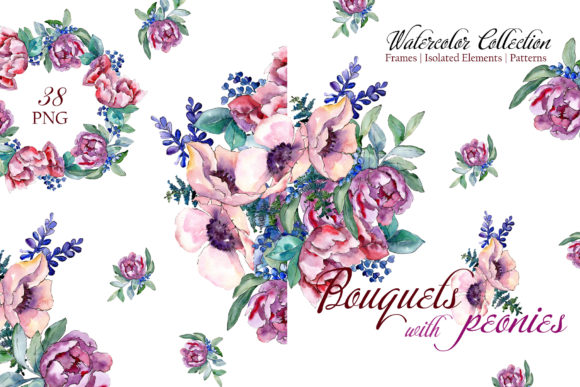 Bouquets with Peonies Phuket Watercolor Illustrations