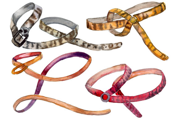 Chains, Leather Belts Watercolor Illustrations