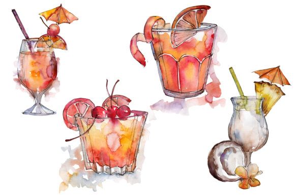 Cocktail Mix Watercolor Set Illustrations
