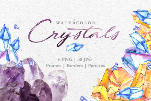 Crystals Blue-yellow Watercolor Illustrations