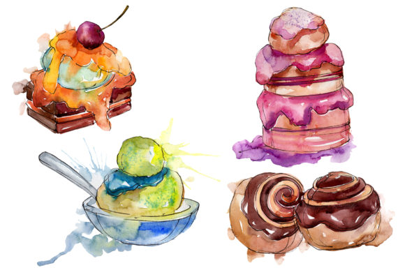 Dessert Appetizing Watercolor Illustrations