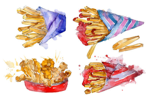 French Fries Watercolor Illustrations Review