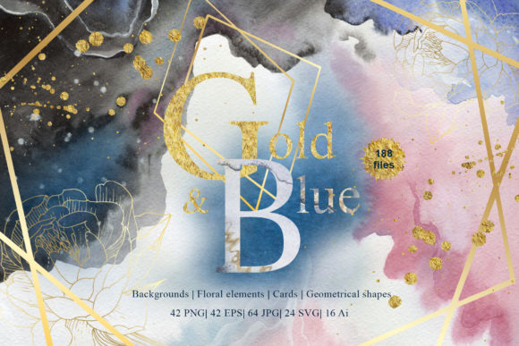 Gold and Blue Watercolor Set Illustrations Review