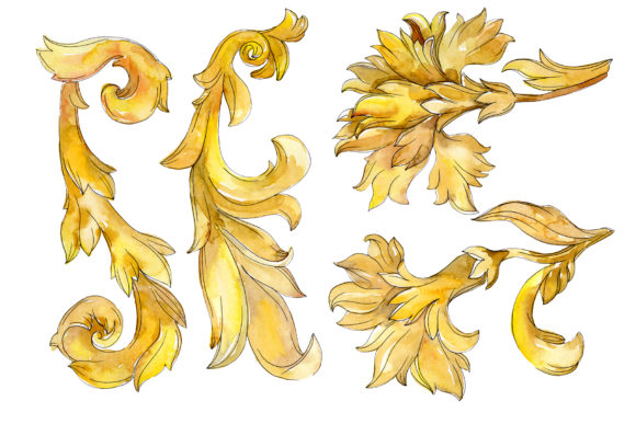 Gold Monograms Watercolor Illustrations