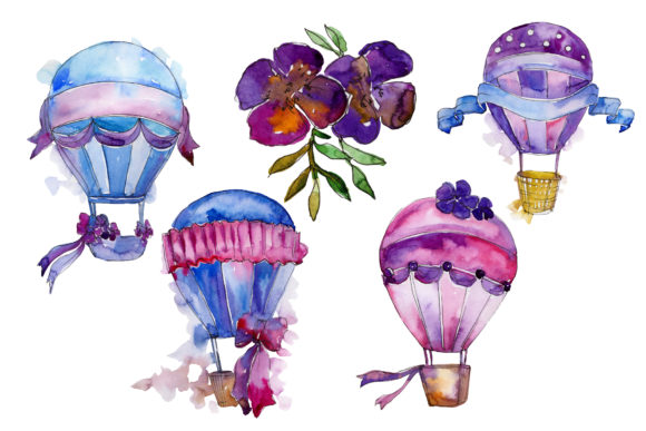 Purple Balloons Watercolor Set Illustrations Review