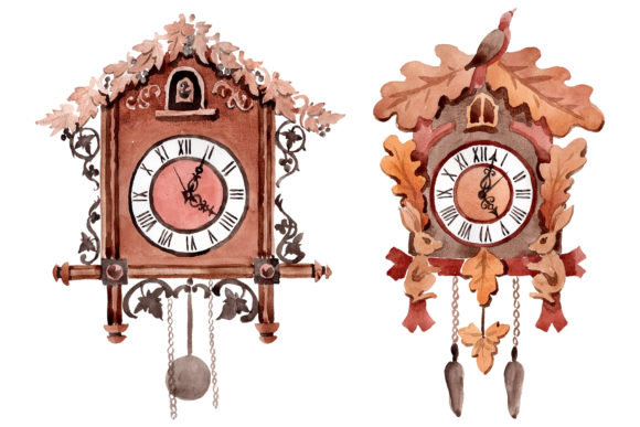 Vintage Wall Clock Watercolor Illustrations